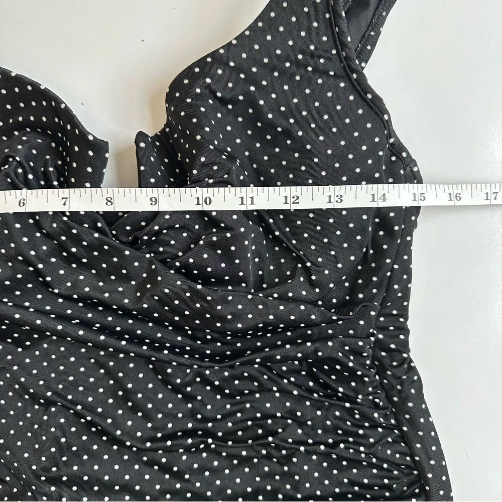 Miraclesuit Tankini Swimsuit Top Black Polka Dot Ruched
Underwire Padded Size 12 - Picture 3 of 7